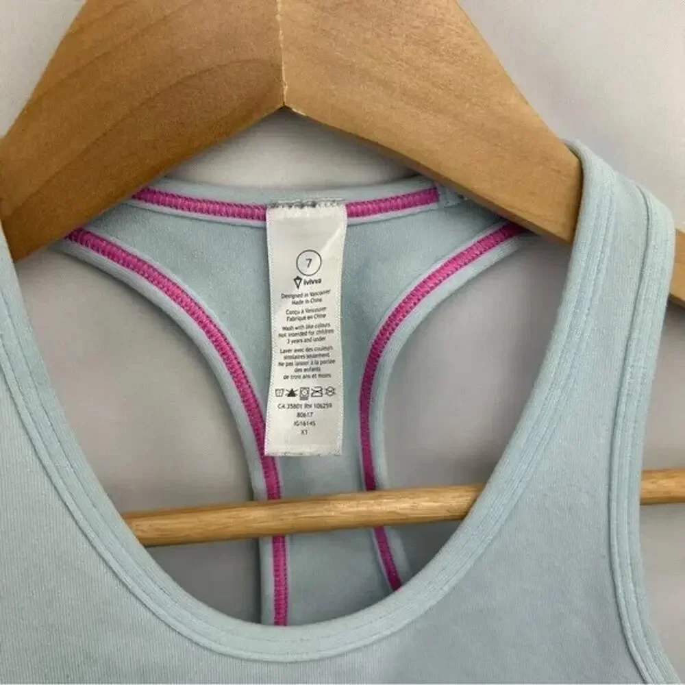 Ivivva by Lululemon Girls Racerback Tank Light Blue Pink Orange Accents Size 7
